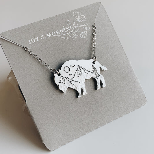 Mountain Bison Necklace, Buffalo, Hand Stamped Necklace