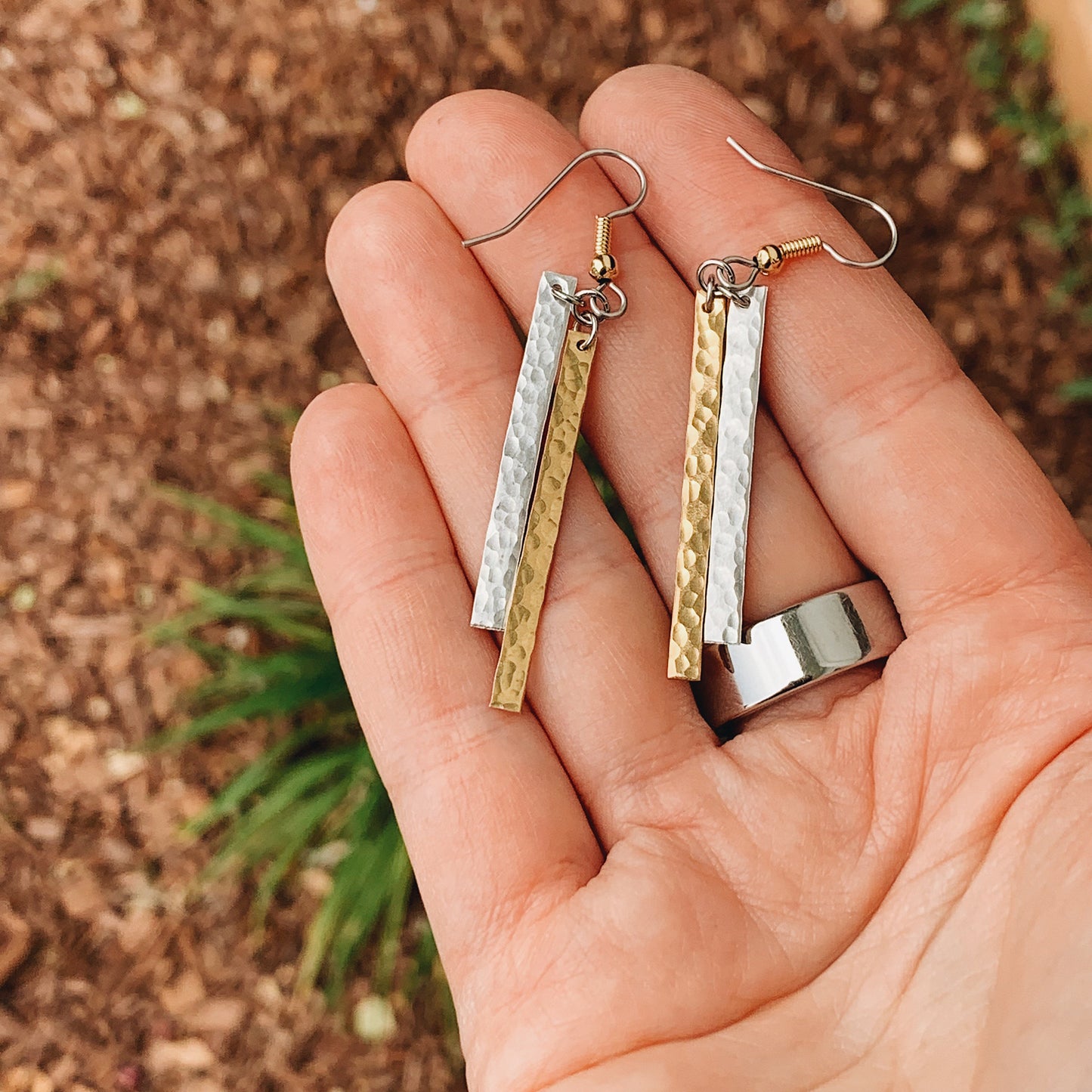 Simply Minimal Hammered Metal Dangle Earrings