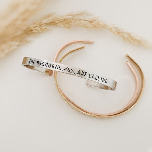 The Mountains are Calling Skinny Metal Cuff Bracelet