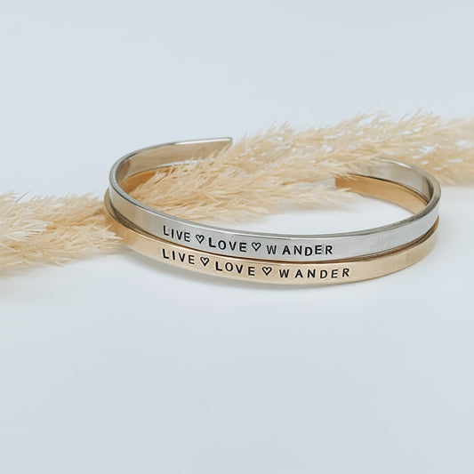 Live Love Wander Skinny Cuff, Adventure Bracelet