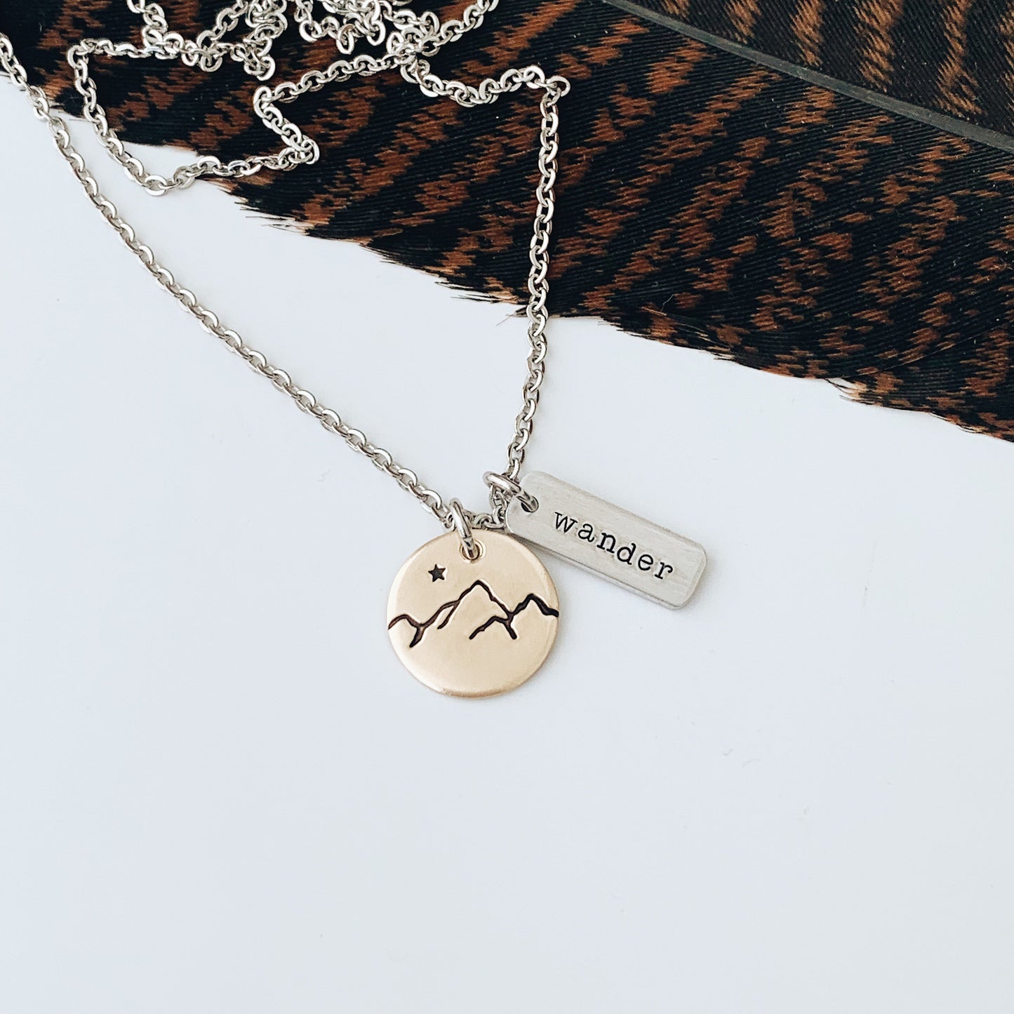 Shadow of the Mountain Bison Necklace, Buffalo Hand Stamped