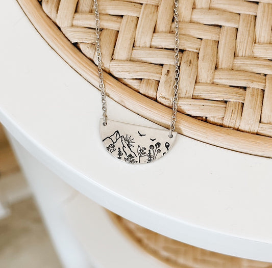 Sunrise Mountain Botanical Semi-Circle Necklace